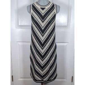 Gap Crochet Midi Sweater Dress Black Ivory Chevron Pattern Sleeveless Knit